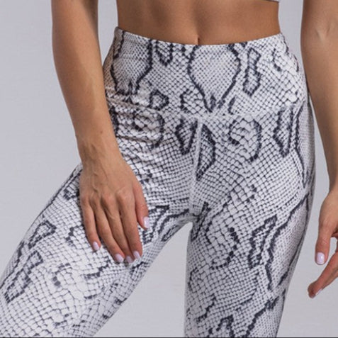 Seamless Snake Print Bra and Leggings Set (Black & White)