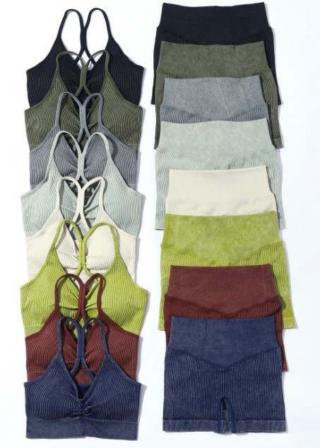 Sand Washed, Ribbed Bra & Short Set