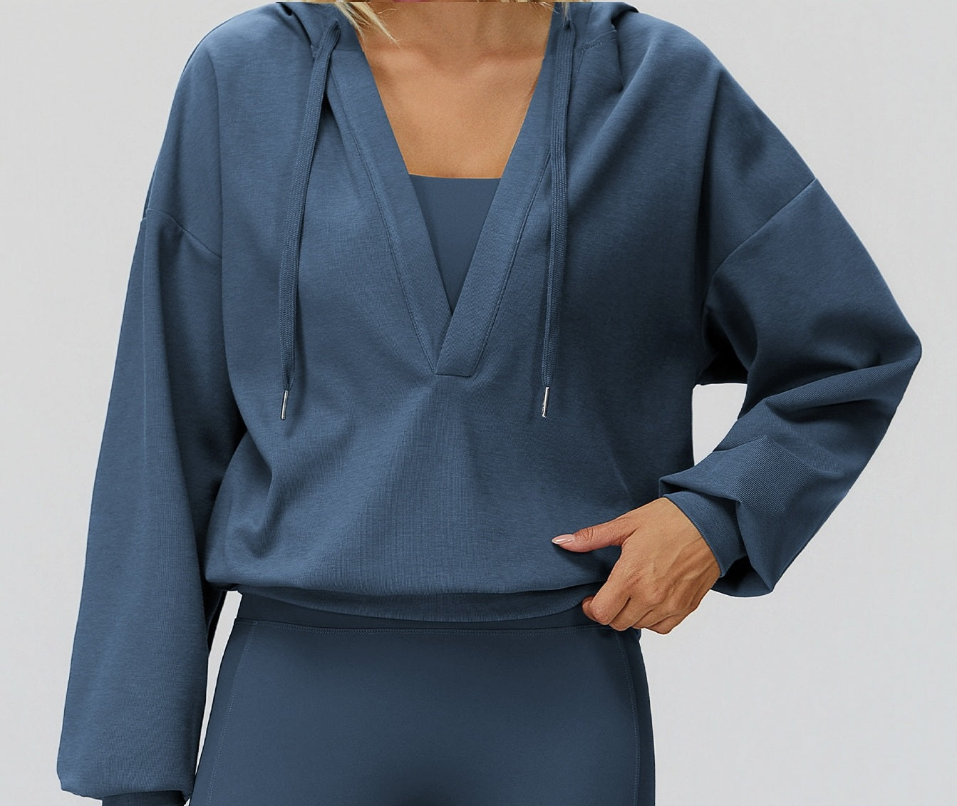 Hoodie: Deep V-neck Comfortable Loose Hooded Sweatshirt
