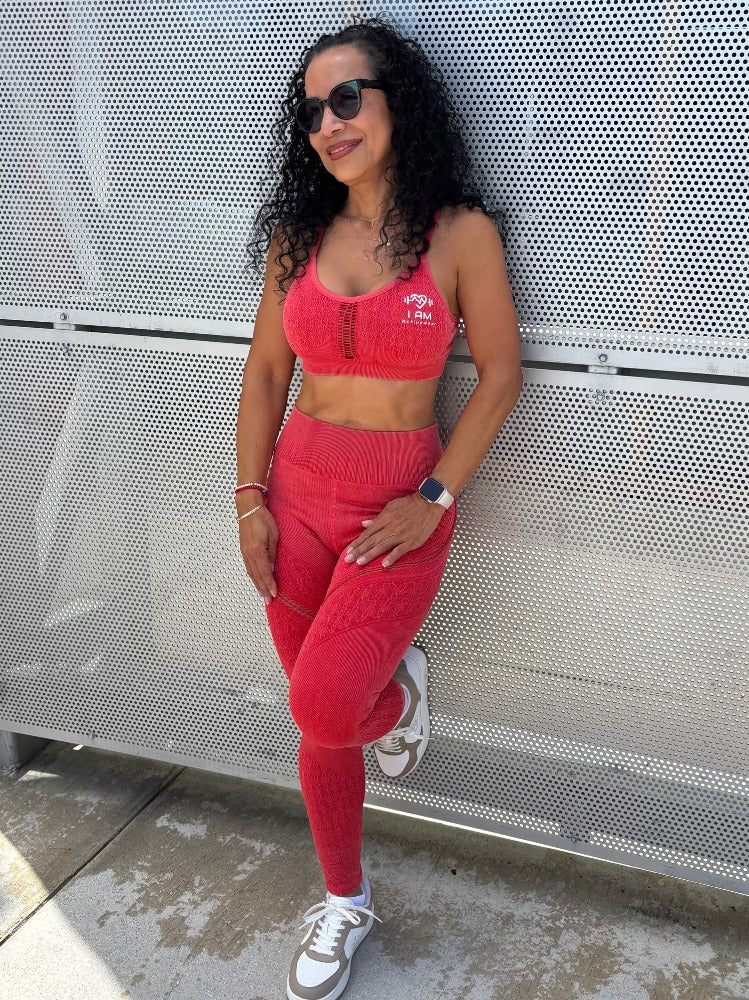 Sand Washed High-Waisted Knit Leggings and Top w-Breathable Holes - Set
