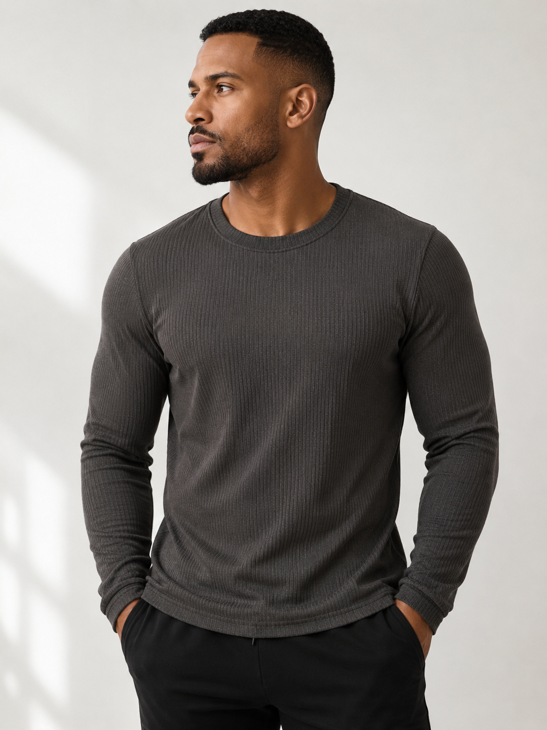 Shirts: Men Casual/Dressy/Sport Soft Ribbed Long Sleeved Fitted Shirt