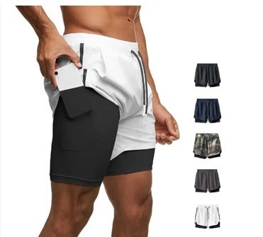 Men's 2 in 1 Compression Stretch Lined Sports Gym Shorts with Back Key or Cell Phone Zipper Pocket