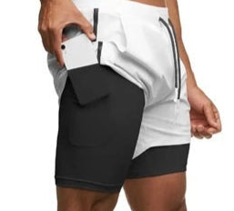 Men's 2 in 1 Compression Stretch Lined Sports Gym Shorts with Back Key or Cell Phone Zipper Pocket