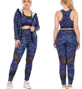3-Piece Blue & Black Set Sports Bra, Legging, and Jacket