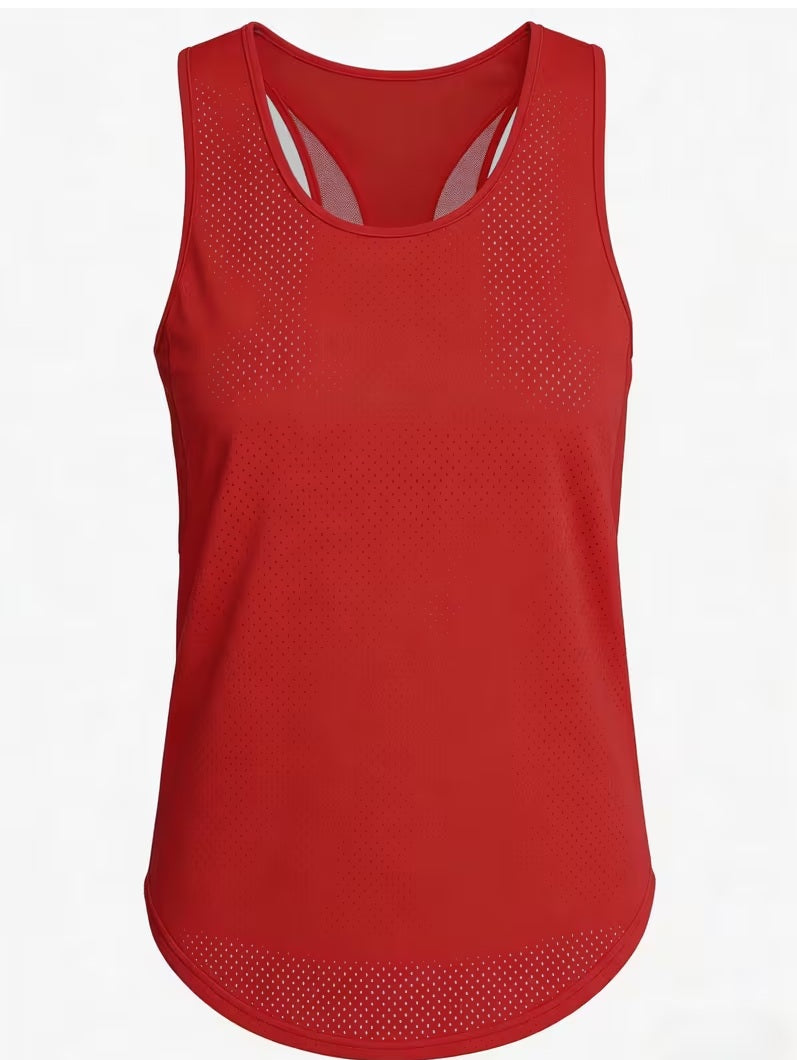 Sports: Breathable Mesh Training Sleeveless Top - Semi-Sheer With Netted Back Panel