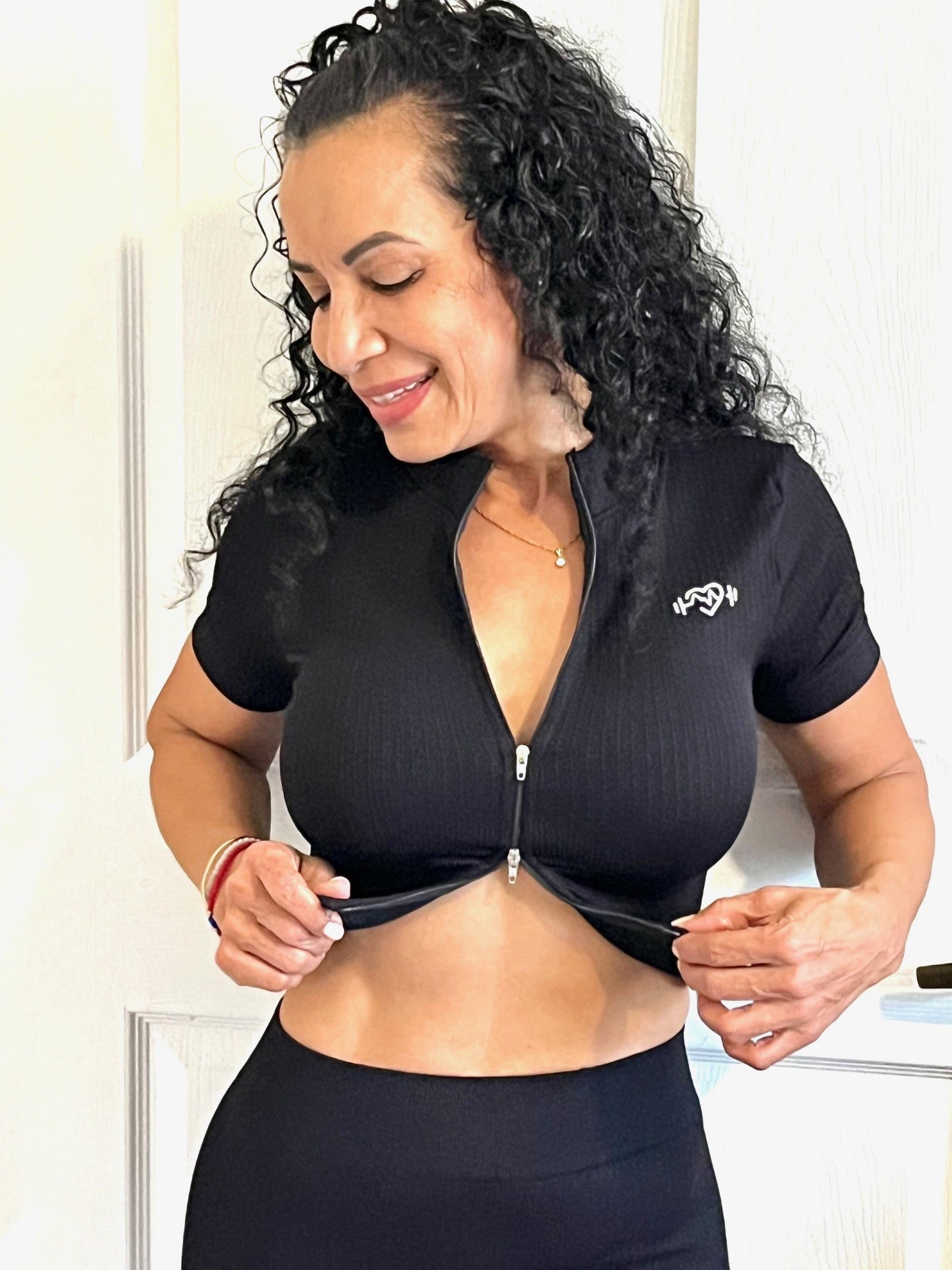 Soft Ribbed, Double-Zip, Short Sleeve Top