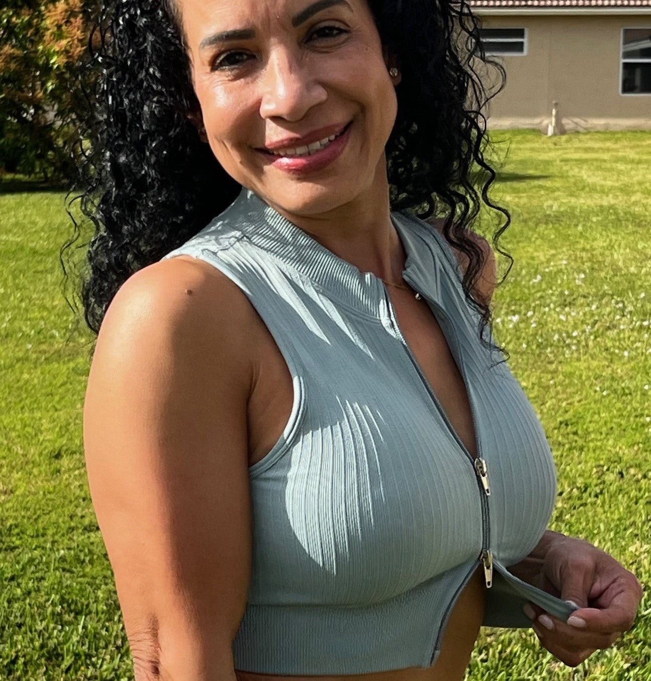 Soft Ribbed, Double-Zip, Sleeveless Top