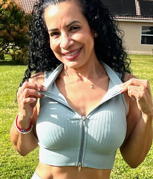 Soft Ribbed, Double-Zip, Sleeveless Top