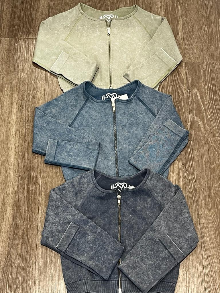 Sand Washed, Double-Zip, Long Sleeve Top