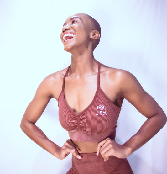 Sand Washed, Ribbed, Spaghetti Strap Sports Bra