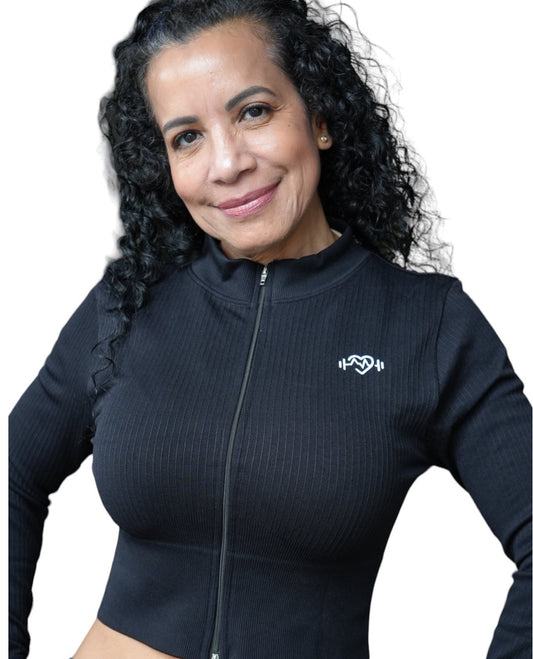 Soft Ribbed, Double-Zip, Long Sleeve Top