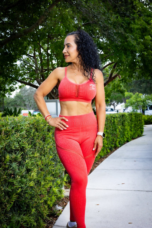 Sand Washed High-Waisted Knit Leggings and Top w-Breathable Holes - Set