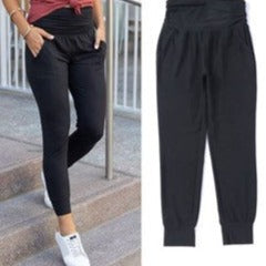 High-Waist, Pleated, Loose Leggings with Pocket