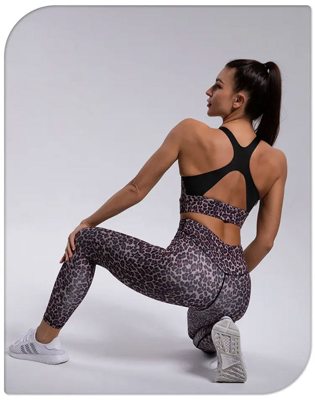 Seamless Leopard Print Bra and Leggings Set