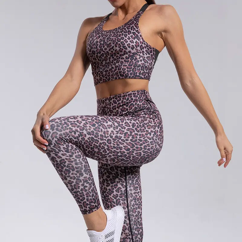 Seamless Leopard Print Bra and Leggings Set