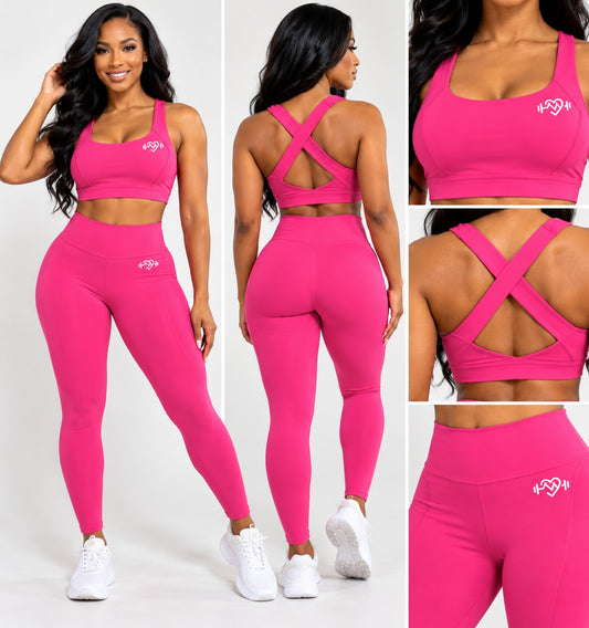 2 piece set: Buttery Soft crossed Back Sports Bra & straight Leggings