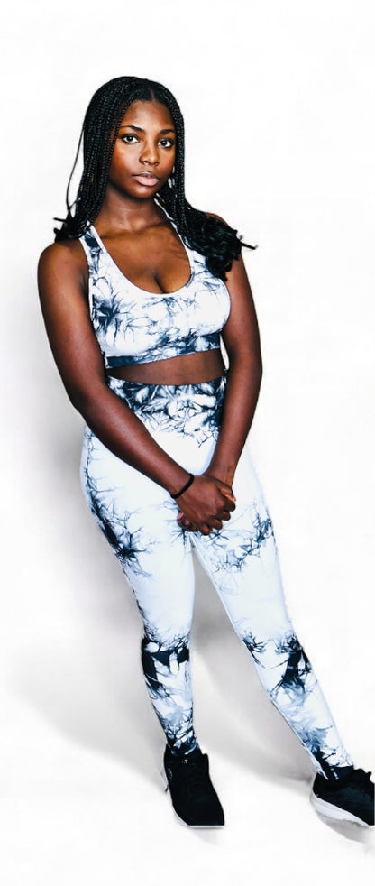 Prints: Tie Dyed Sports Bra and Leggings Set.
