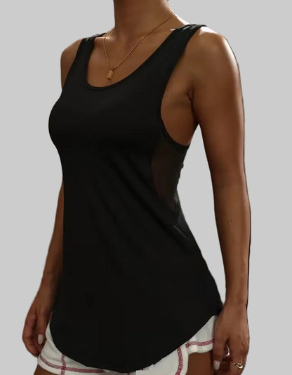 Sports:  Breathable Semi-Sheer Round Neck Sleeveless Racer Back Top