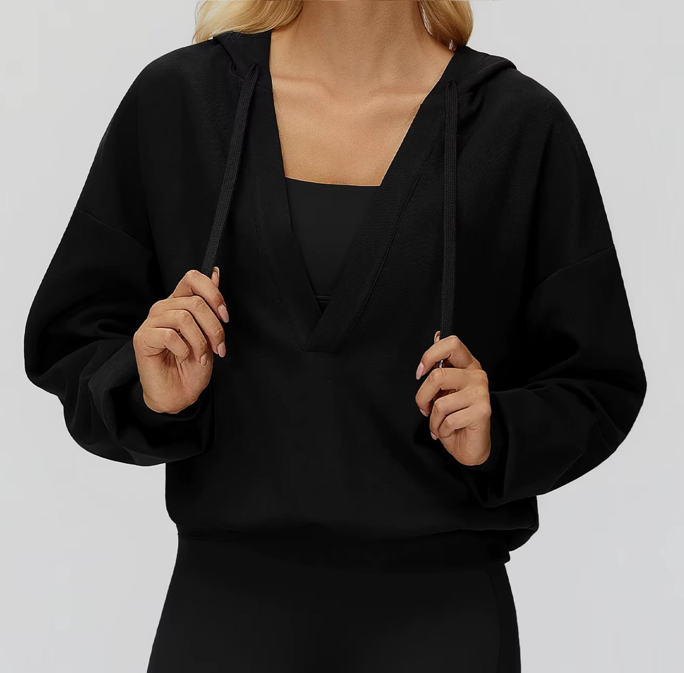 Hoodie: Deep V-neck Comfortable Loose Hooded Sweatshirt