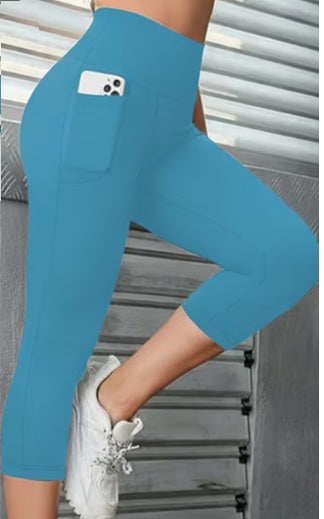 Leggings: High-Waisted Capri Pants with Side Pockets