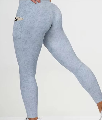 Hight Waist Tight V Shaped Cut Printed Booty Lifting Leggings with Side Pockets