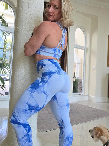 Prints: Tie Dyed Sports Bra and Leggings Set.