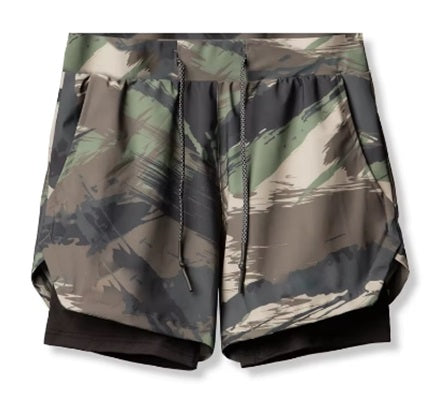 Men's 2 in 1 Compression Stretch Lined Sports Gym Shorts with Back Key or Cell Phone Zipper Pocket
