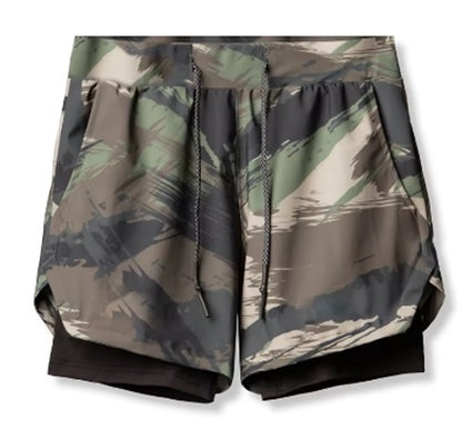 Men's 2 in 1 Compression Stretch Lined Sports Gym Shorts with Back Key or Cell Phone Zipper Pocket