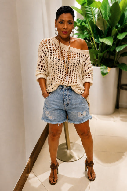 Sweaters:  Crochet Short Sleeve Cover Up