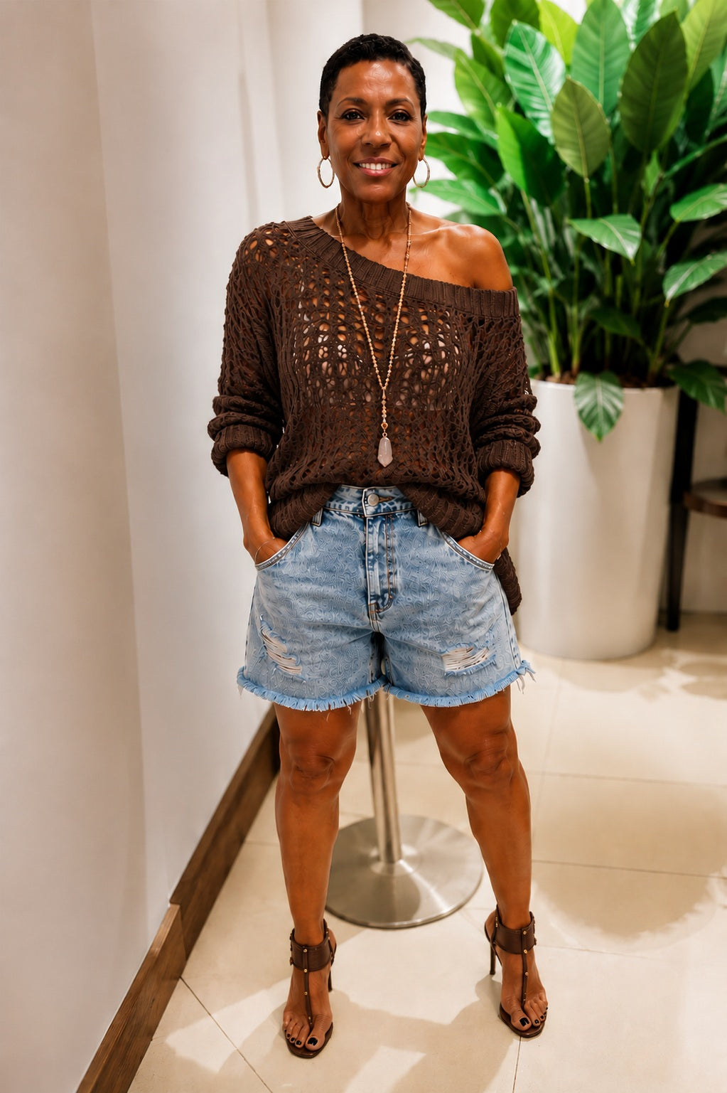 Sweaters:  Crochet Short Sleeve Cover Up
