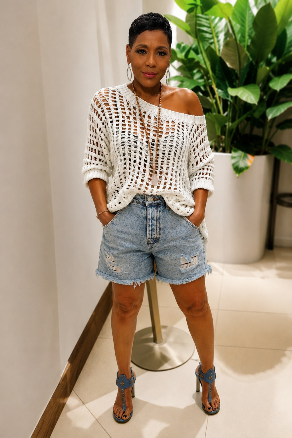Sweaters:  Crochet Short Sleeve Cover Up