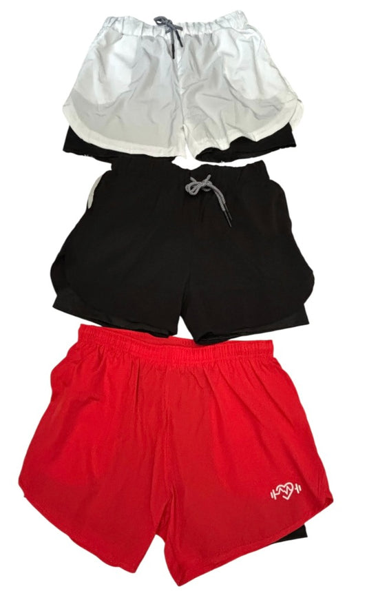 Men's 2 in 1 Compression Stretch Lined Sports Canvas Gym Shorts with Zipper Pocket