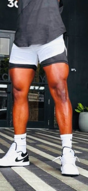 Men's 2 in 1 Compression Stretch Lined Sports Gym Shorts with Back Key or Cell Phone Zipper Pocket