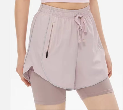 Women's 2 in 1 Compression Stretch Lined Shorts with Zipper Pocket