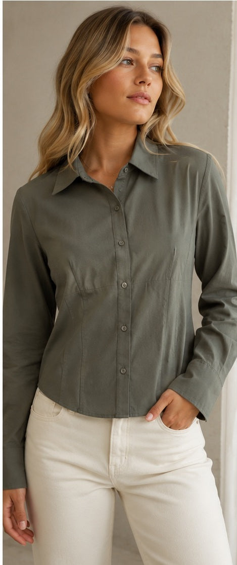 Tops: Soft Breathable Button-Down Dress Shirts for Women, Collared Long Sleeve