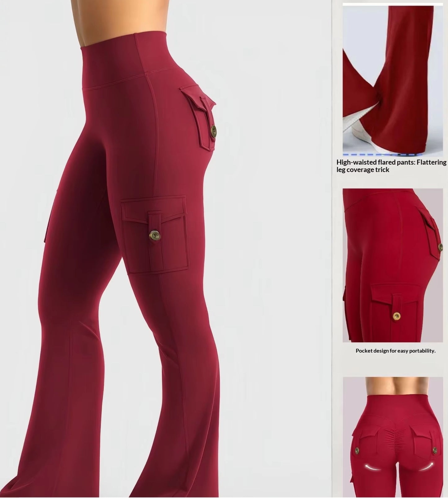 Leggings: Spandex High-Waisted Booty Lifting Flared Legs with Pockets
