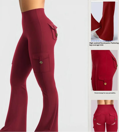 Leggings: Spandex High-Waisted Booty Lifting Flared Legs with Pockets