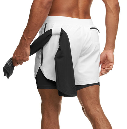 Men's Shorts: 2 in 1 Compression Stretch Lined Gym Shorts with Pockets