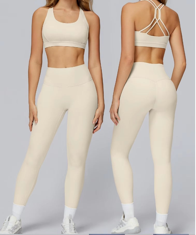 Buttery Soft: 2-Piece Crossed Back Sports Bra & straight Leggings Set (Copy)