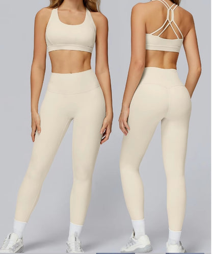 Buttery Soft: 2-Piece Crossed Back Sports Bra & straight Leggings Set (Copy)