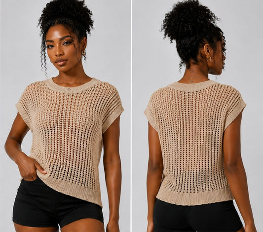 Sweaters:  Crochet Short Sleeve Cover Up