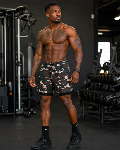 Men's Shorts: 2 in 1 Compression Stretch Lined Gym Shorts with Pockets