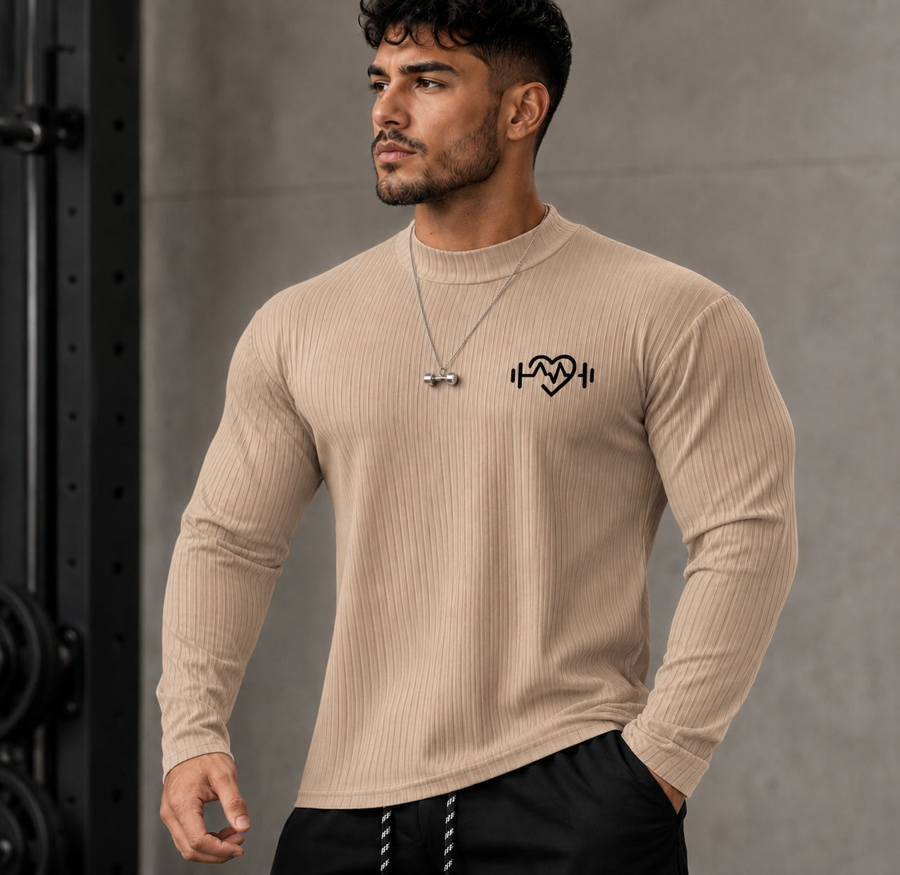Men Casual/Dressy/Sport Solid Color Ribbed Long Sleeved Tight Fitting Shirt
