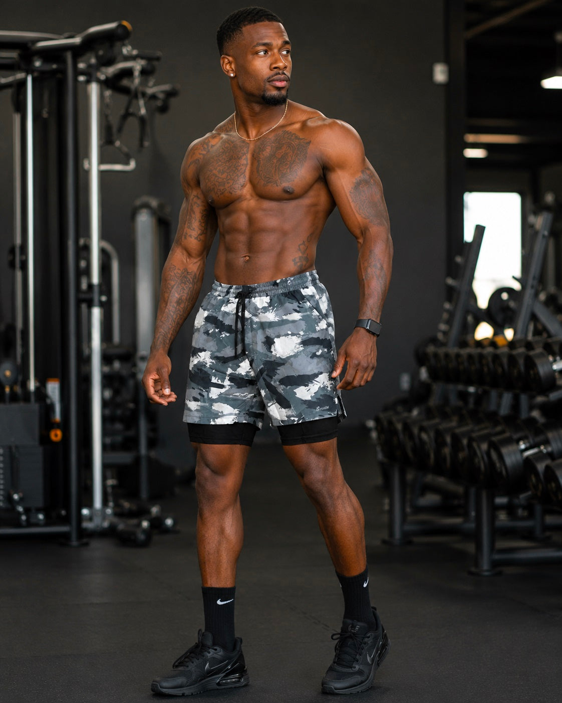 Men's Shorts: 2 in 1 Compression Stretch Lined Gym Shorts with Pockets