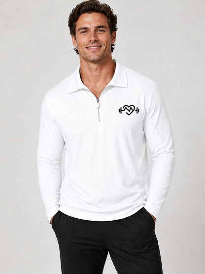 Men's: Long Sleeves Ribbed Spandex Blended Polo Shirt With 1/4 Zipper