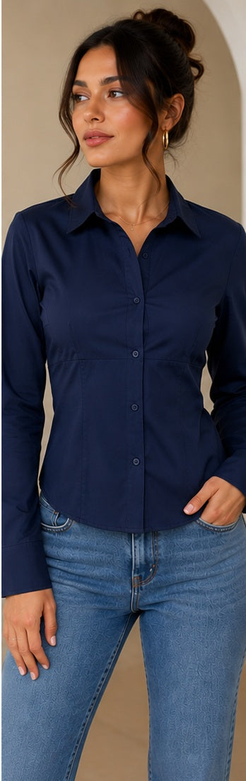 Tops: Soft Breathable Button-Down Dress Shirts for Women, Collared Long Sleeve