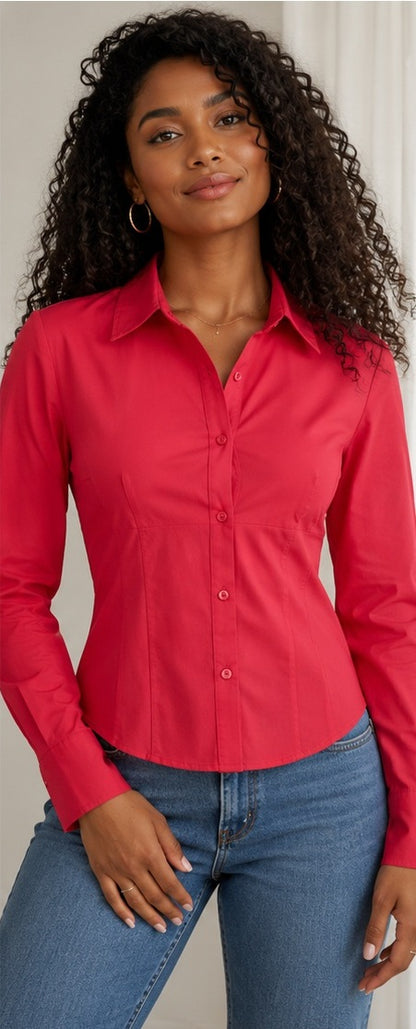 Tops: Soft Breathable Button-Down Dress Shirts for Women, Collared Long Sleeve