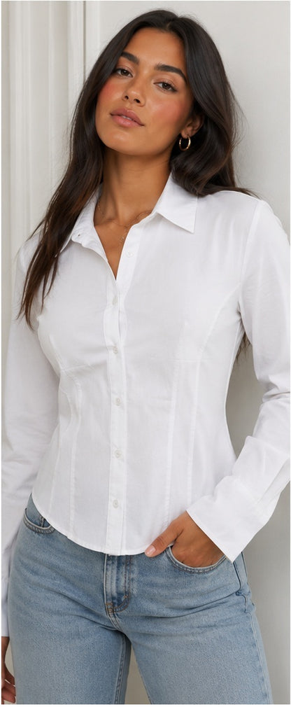 Tops: Soft Breathable Button-Down Dress Shirts for Women, Collared Long Sleeve